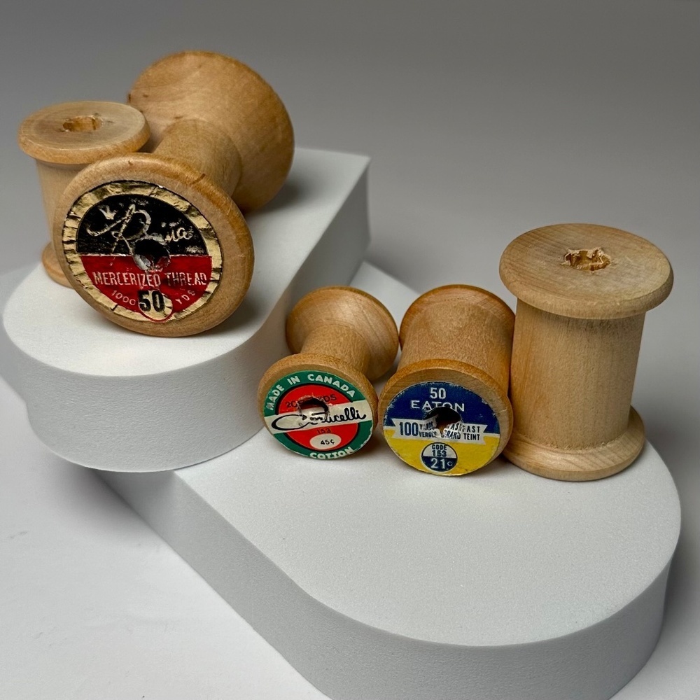 Vintage Wooden Thread Spools –Eaton’s, Coats, Mercerized – Set of 5 - Picture 2 of 4